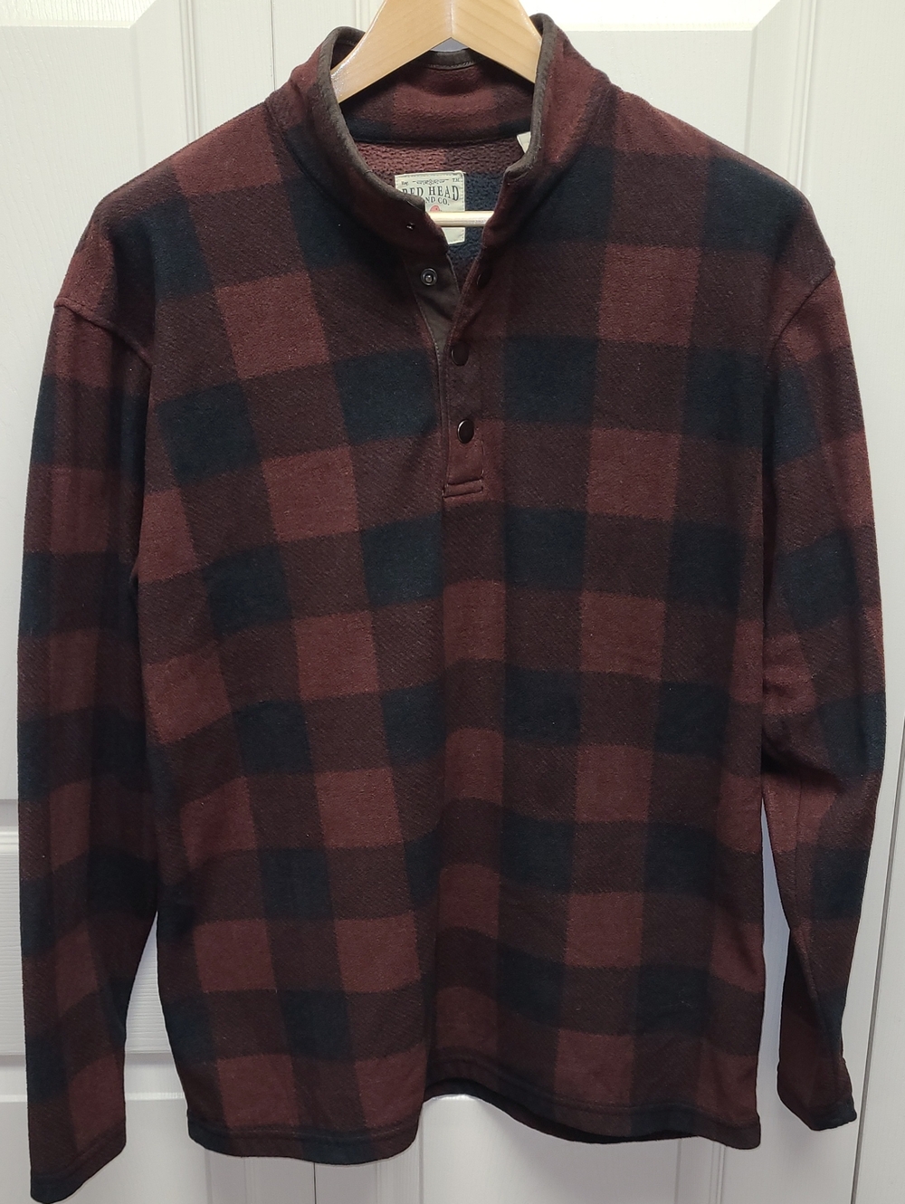 RedHead Soft Red and Black Buffalo Plaid 1/4 Snap Fleece Outdoor Camp Pullover